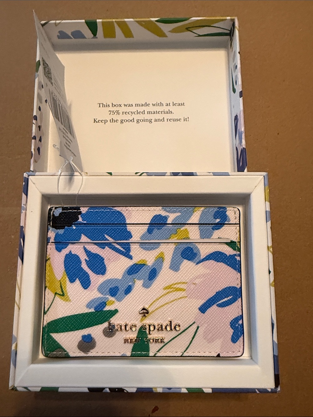 kate spade Pink Floral Card Holder with Blue and Green Accents